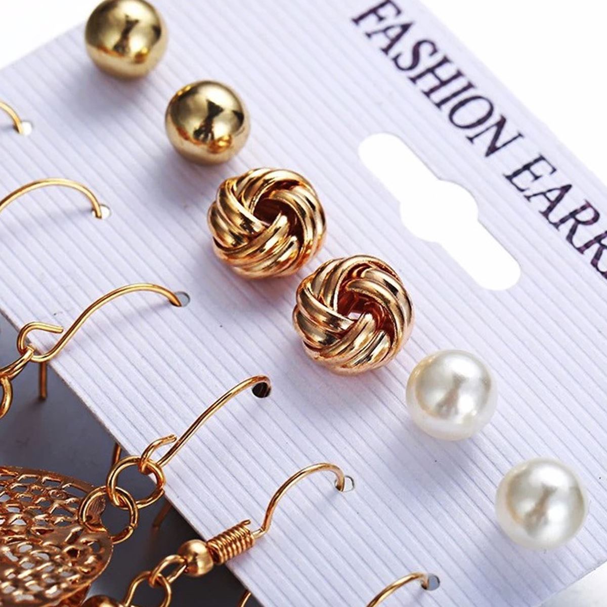 Charles William Beautiful Earring 6 Piece Set Gold Black Pearl Drop Ear ring Ladies Girls Woman Tassle