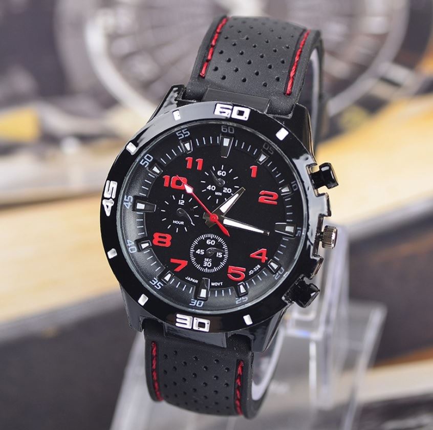 Lovely Analogue Sport GT F1 Grand Touring Watch Black Red Comfortable Strap