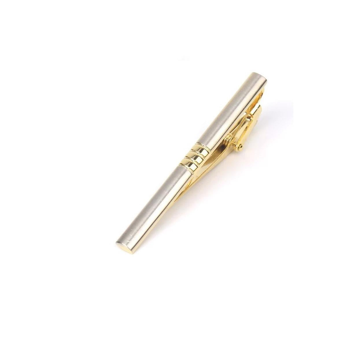 Silver and Gold Cufflinks and Tie Clip Set Striped