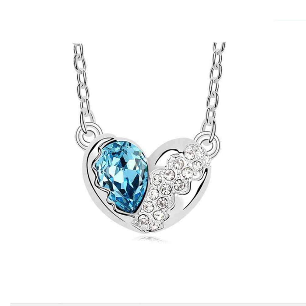 Charles William Love Heart Necklaces Blue Silver CZ Crystal Chain Pendant