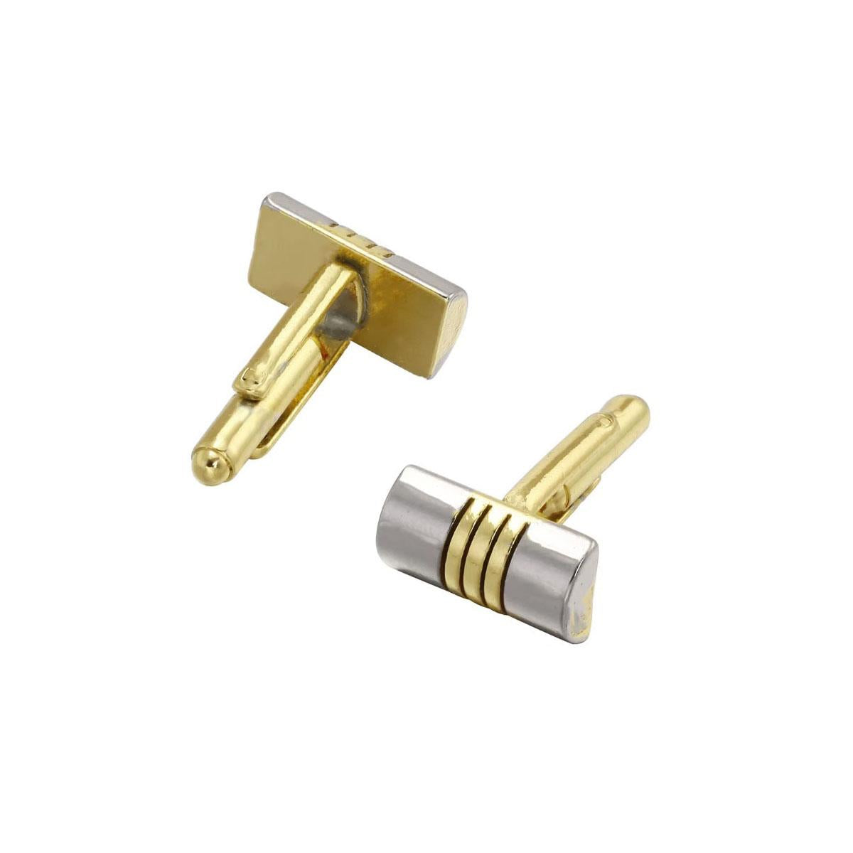Silver and Gold Cufflinks and Tie Clip Set Striped