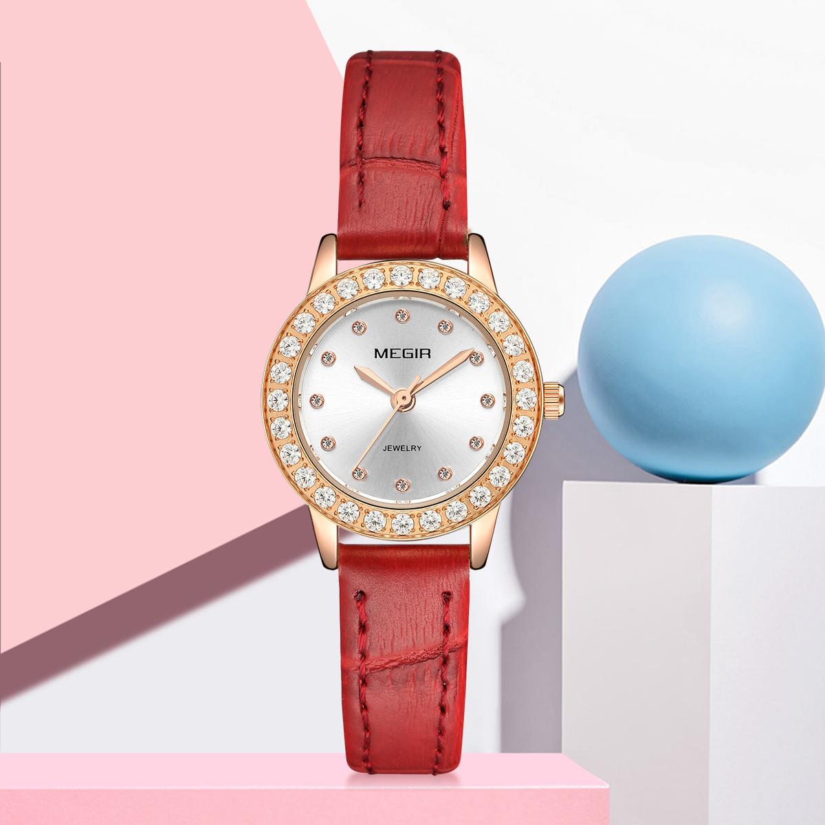 Megir Ladies Round Luxury Watch Rose Gold Leather Strap