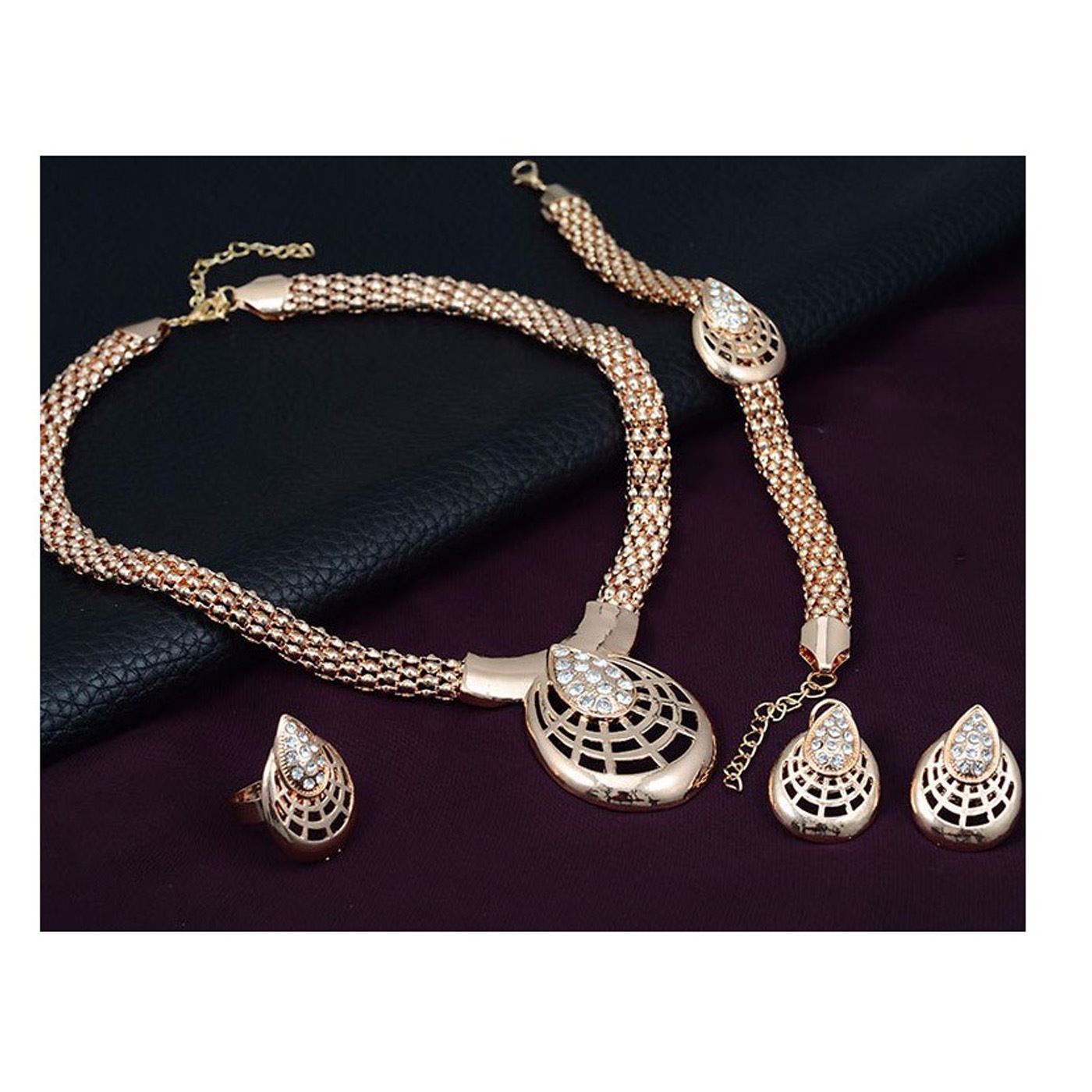 Charles William Beautiful Jewellery Set Gold Tone Earring Necklace Ring