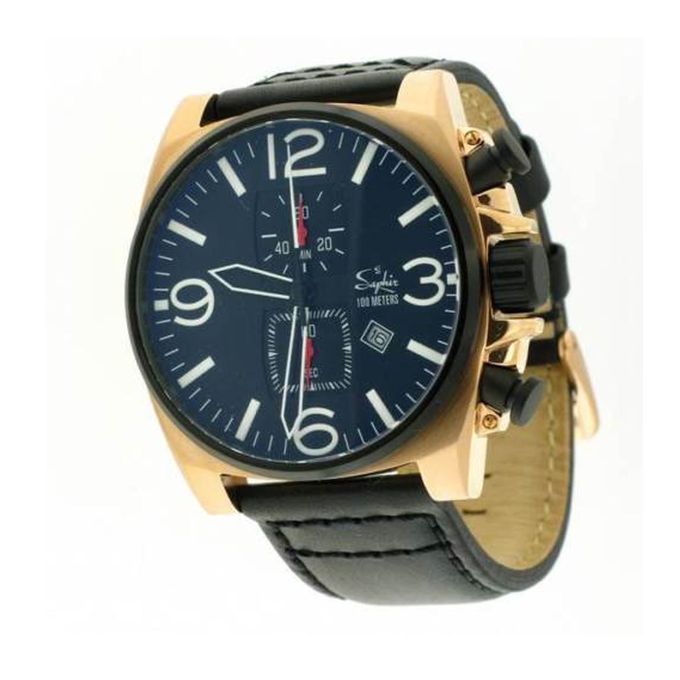 Saphir Mens Chronograph Watch With Black Leather Strap 500032RG-2B7
