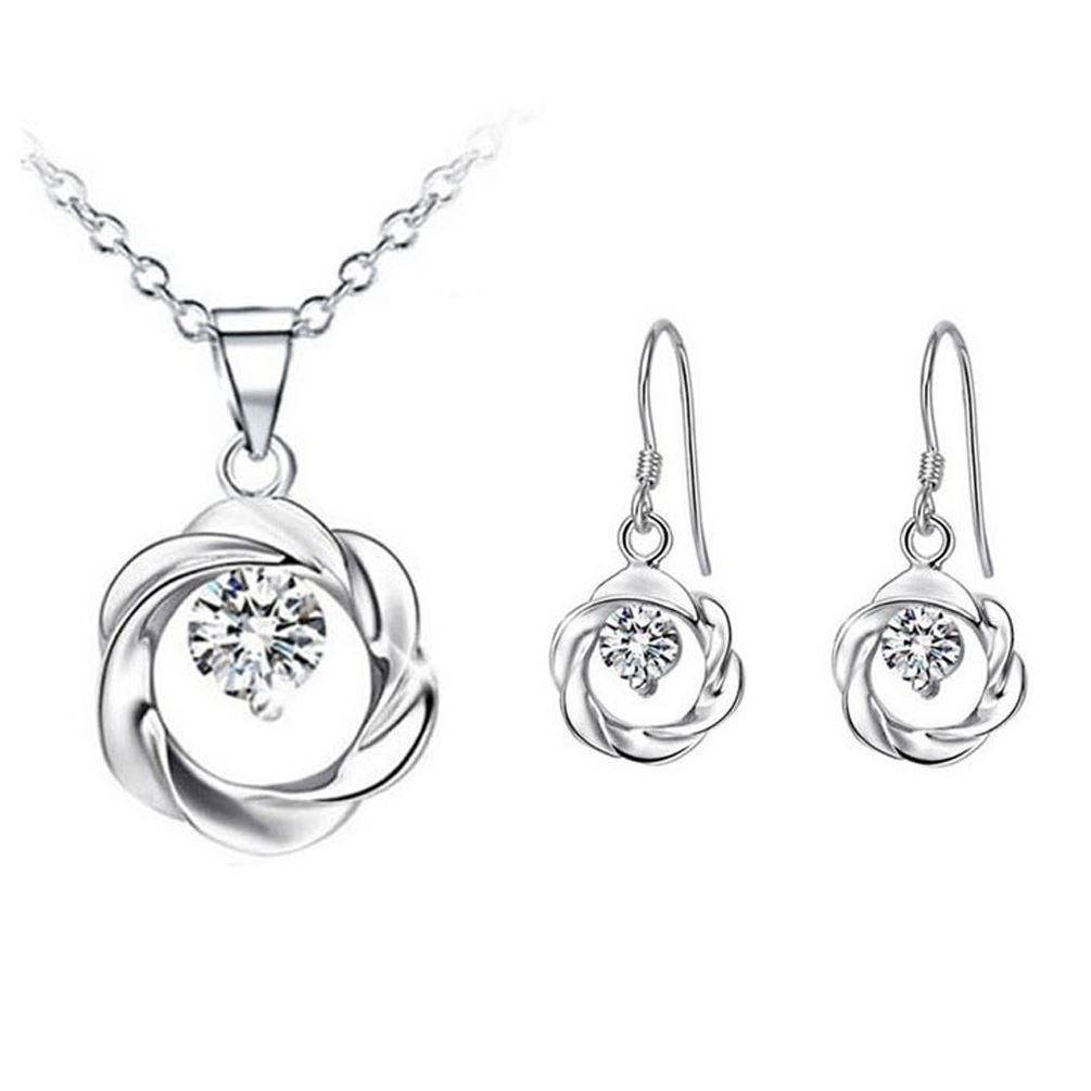 Silver And White Jewellery - Necklace And Earrings Set