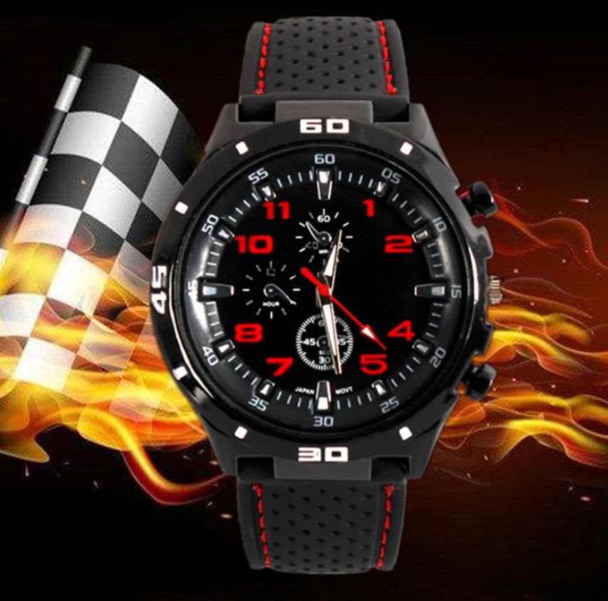 Lovely Analogue Sport GT F1 Grand Touring Watch Black Red Comfortable Strap