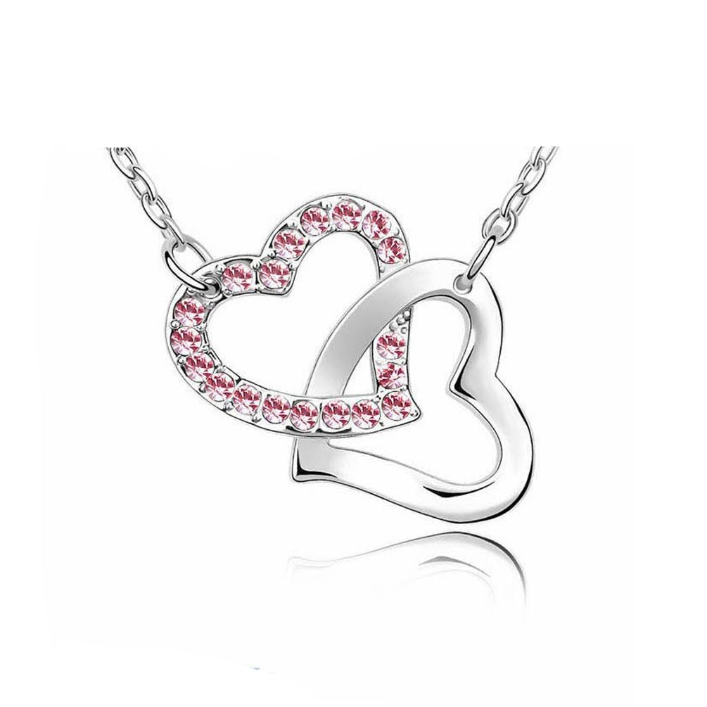 Women's Silver Tone Love Intertwined Heart Pendant Necklace Pink Jewellery from Charles William