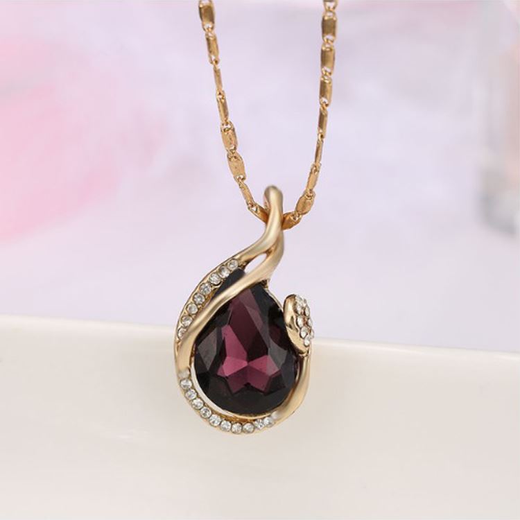 Charles William Large Dark Purple Teardrop Stone Pendant Necklace Gold