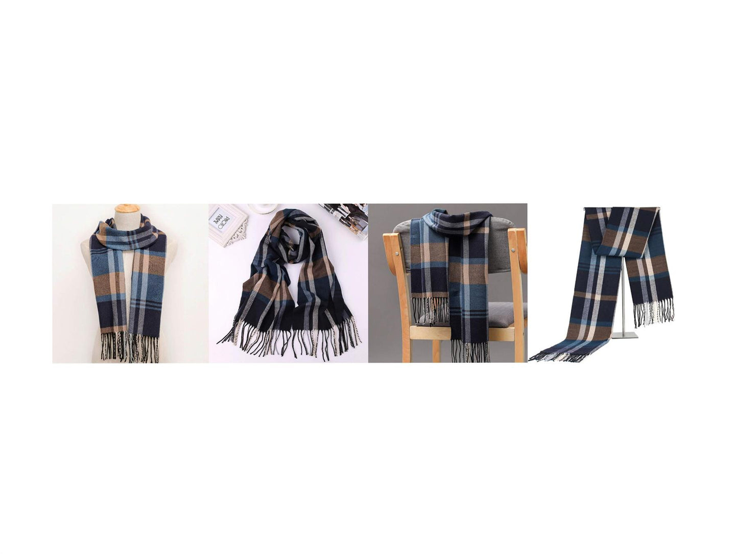 Charles William Premium Soft Plaid Scarf Striped Criss Cross Warm Gentle and Luxurious