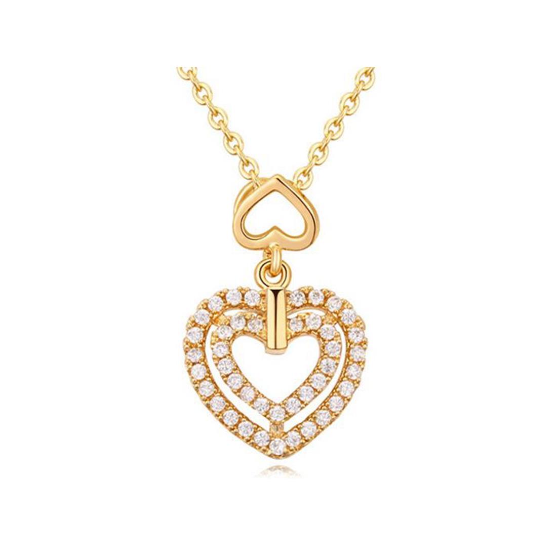Charles William Double Heart Pendant Necklace Gold Unique Ladies Jewellery Gift