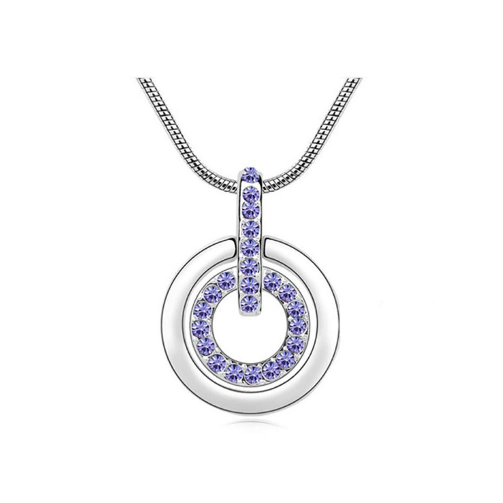 Charles William Purple Circle Pendant Necklace Encrusted Crystal