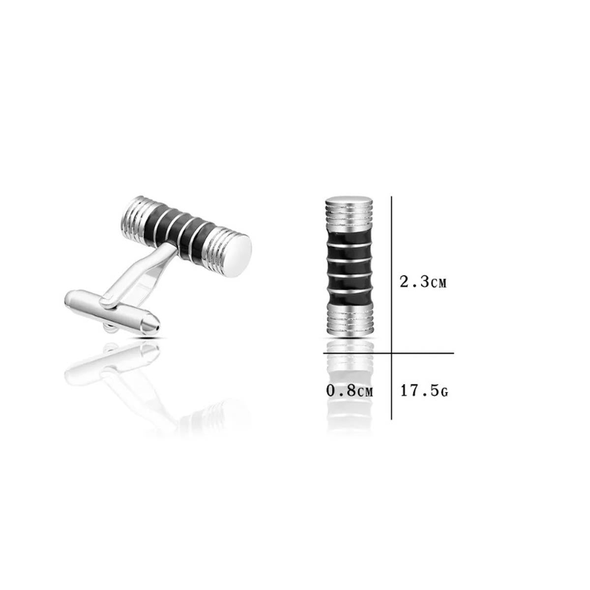 Silver Barrel Cufflinks 5 Stripes Ribbed Black Design