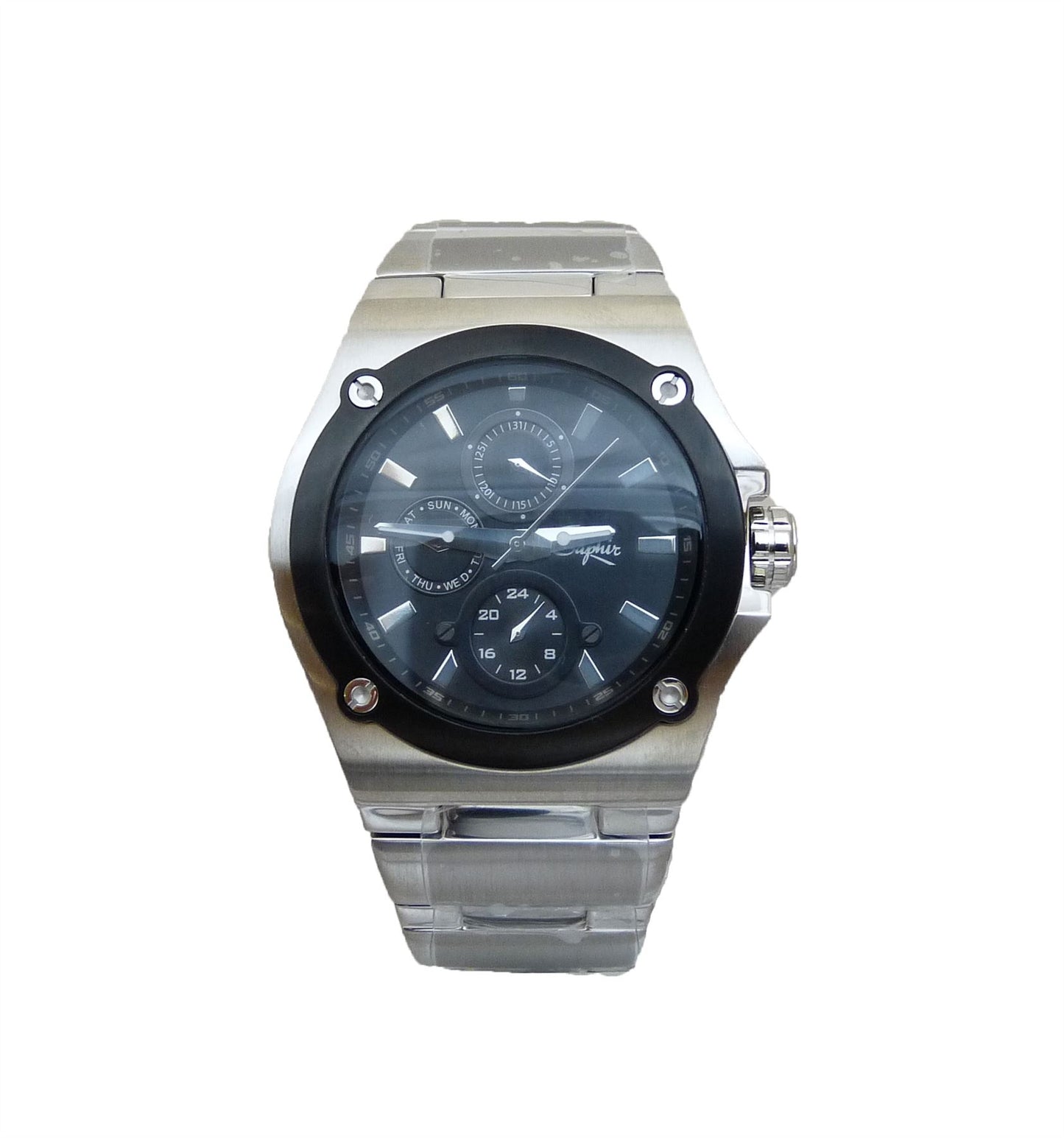 Saphir Smart Mens Watch Date Dial Luminous Black Silver RRP £250