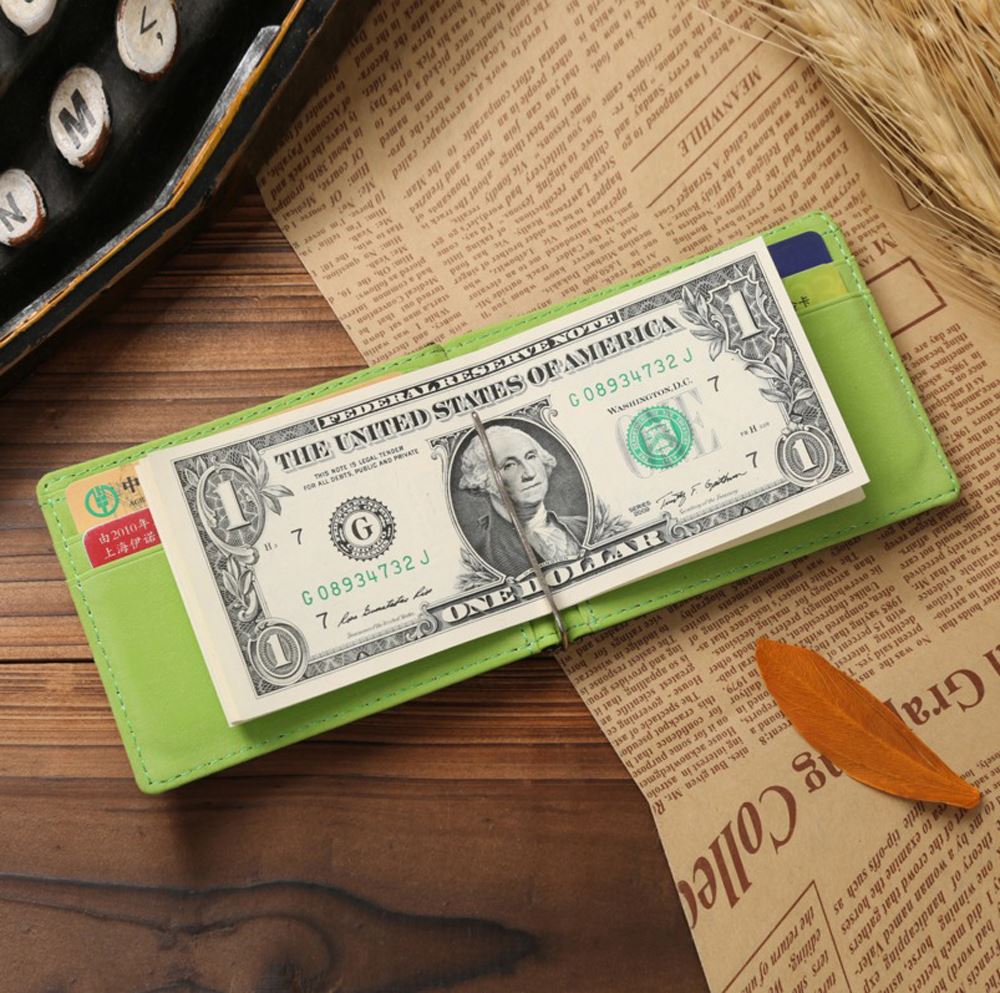 Green PU Leather Money Clip with 4 Compartments UK Stock