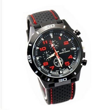 Lovely Analogue Sport GT F1 Grand Touring Watch Black Red Comfortable Strap