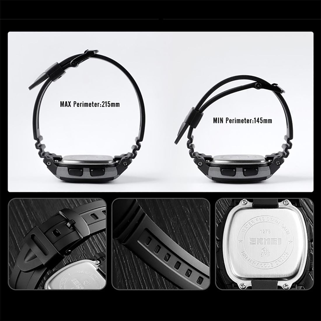 Skmei Mens Digital Clear Display Watch 5 Alarms Stopwatch Countdown Black UK Seller