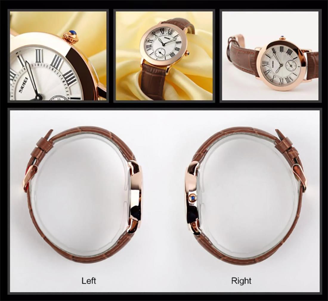 Skmei Beautiful Women's Ladies Watch Rose Gold Roman Numerals Genuine Leather Strap 1083B