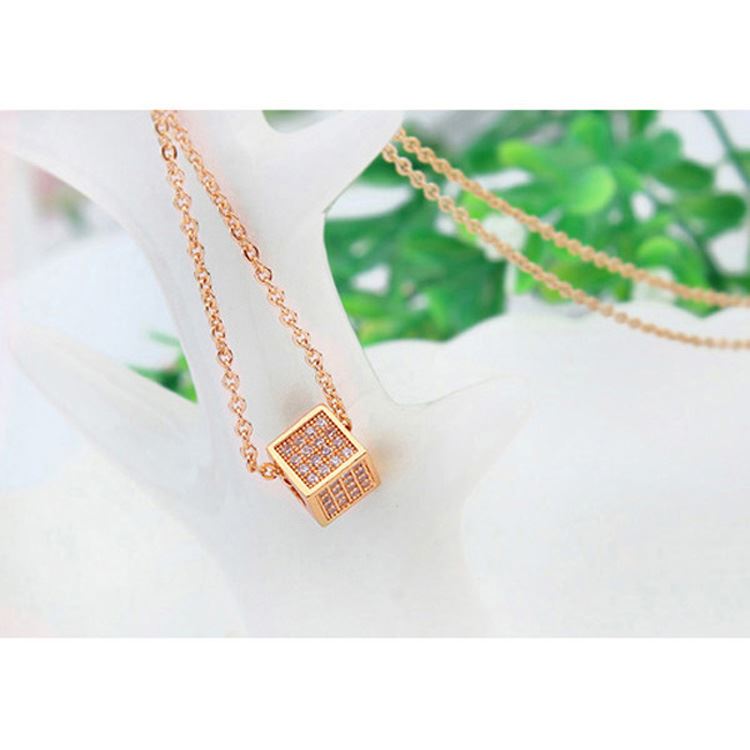 Women's Girls Rose Gold Small Cube Pendant Necklace With Crystal Elements Gift UK Seller