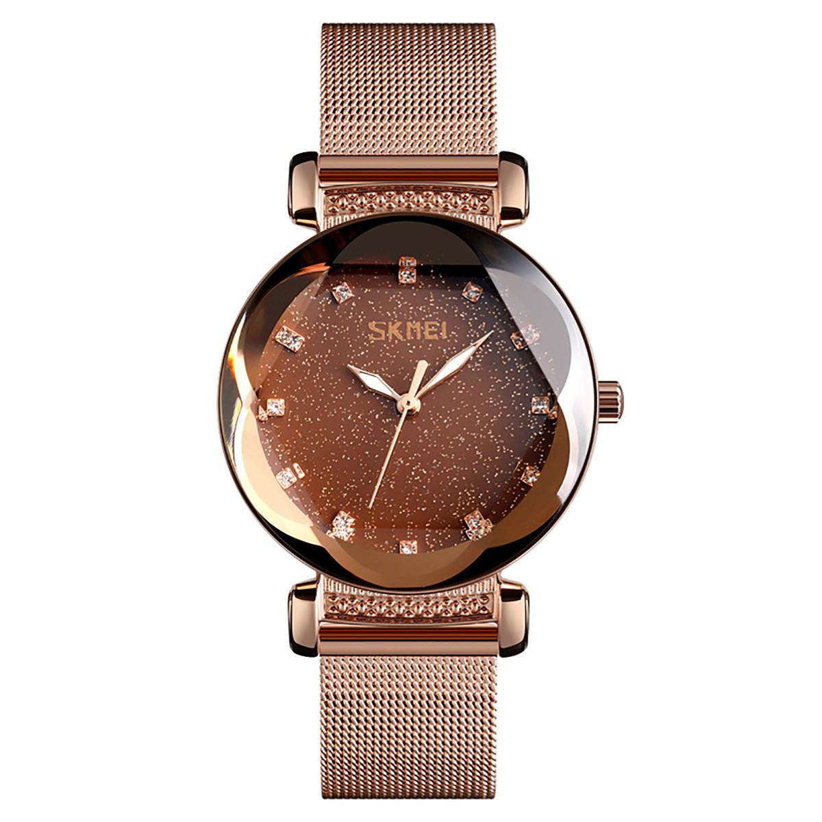 Skmei Women's Ladies Watch Rose Gold Mesh Bracelet Strap Sparkle