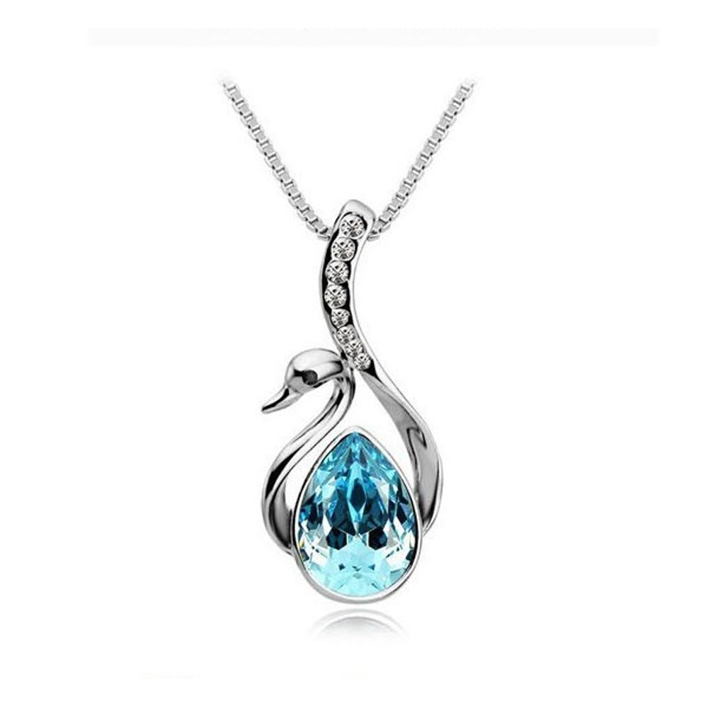 Sky Blue Stone Swan Necklace Pendants Silver Plated from Charles William