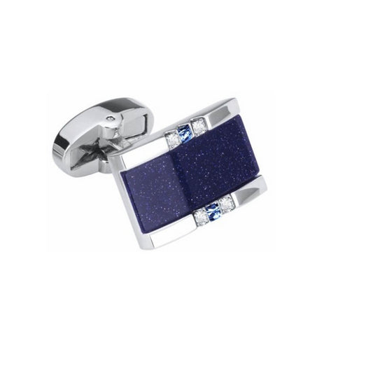 Silver Rectangular Cufflinks with Blue Stone Glitter