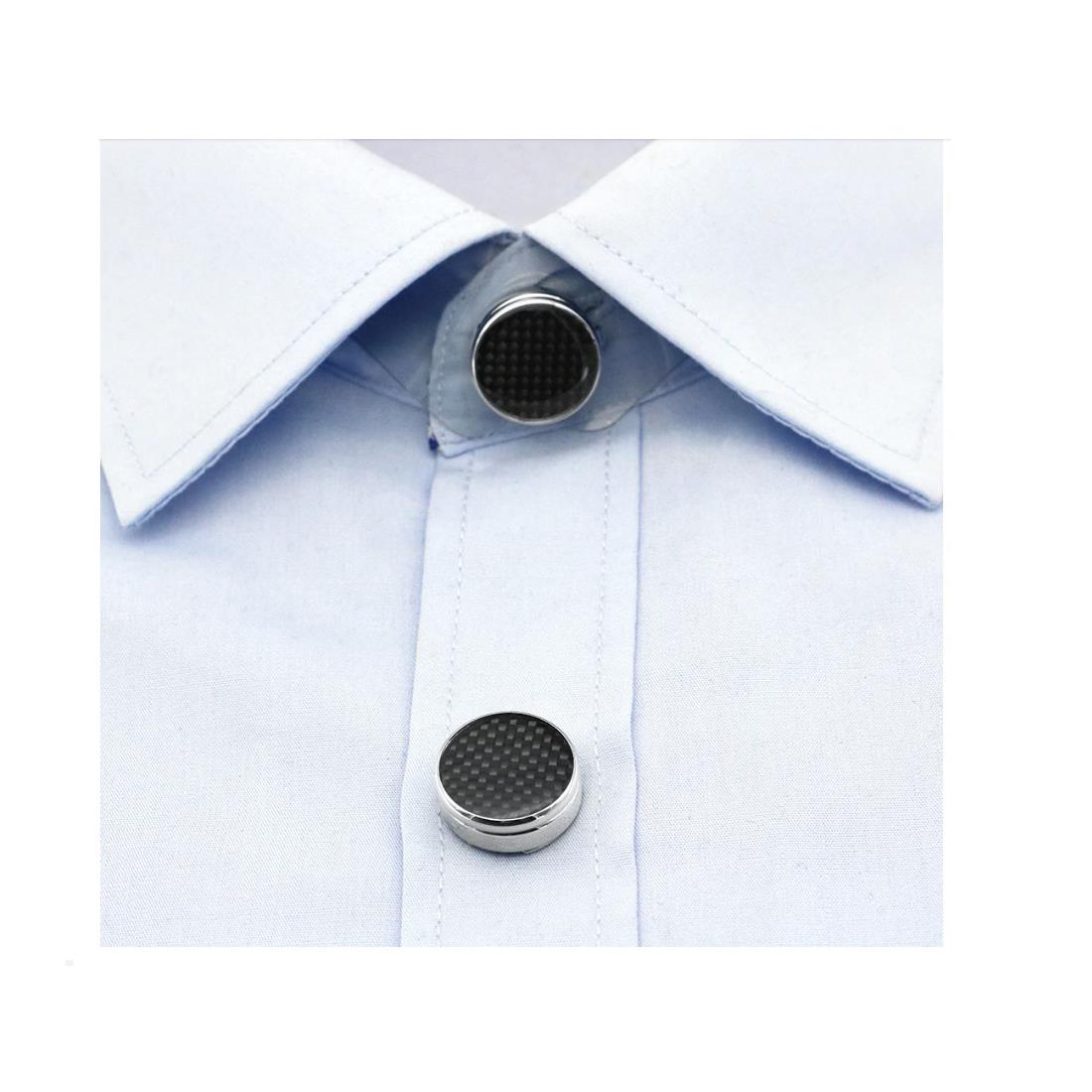 Carbon Black Fibre Cufflinks Button Cover Shirt Fashion Smart Silver Present