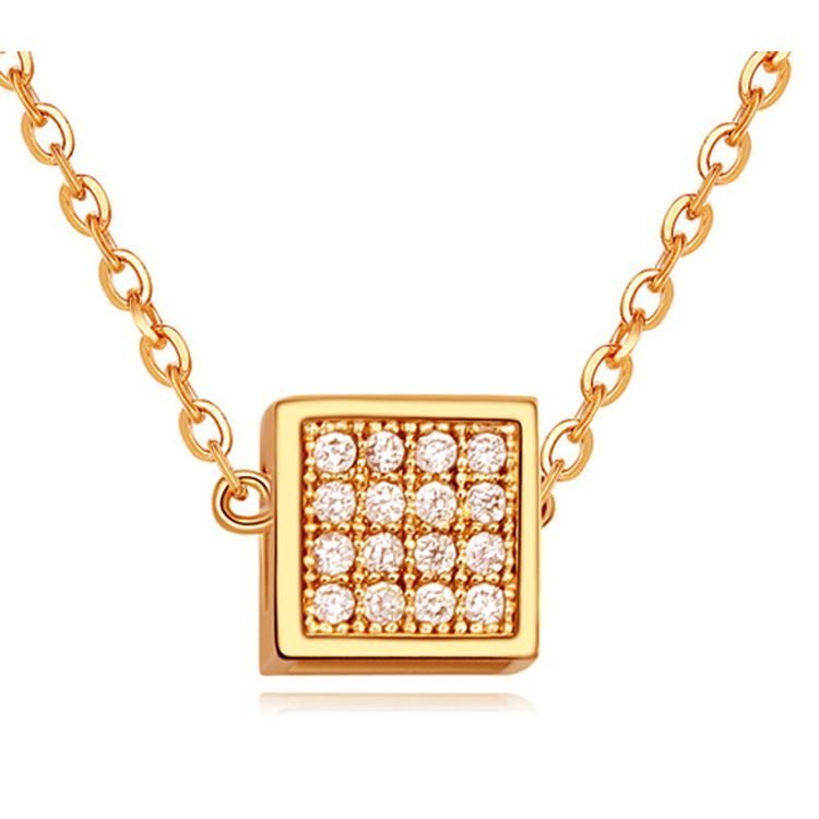 Women's Girls Rose Gold Small Cube Pendant Necklace With Crystal Elements Gift UK Seller