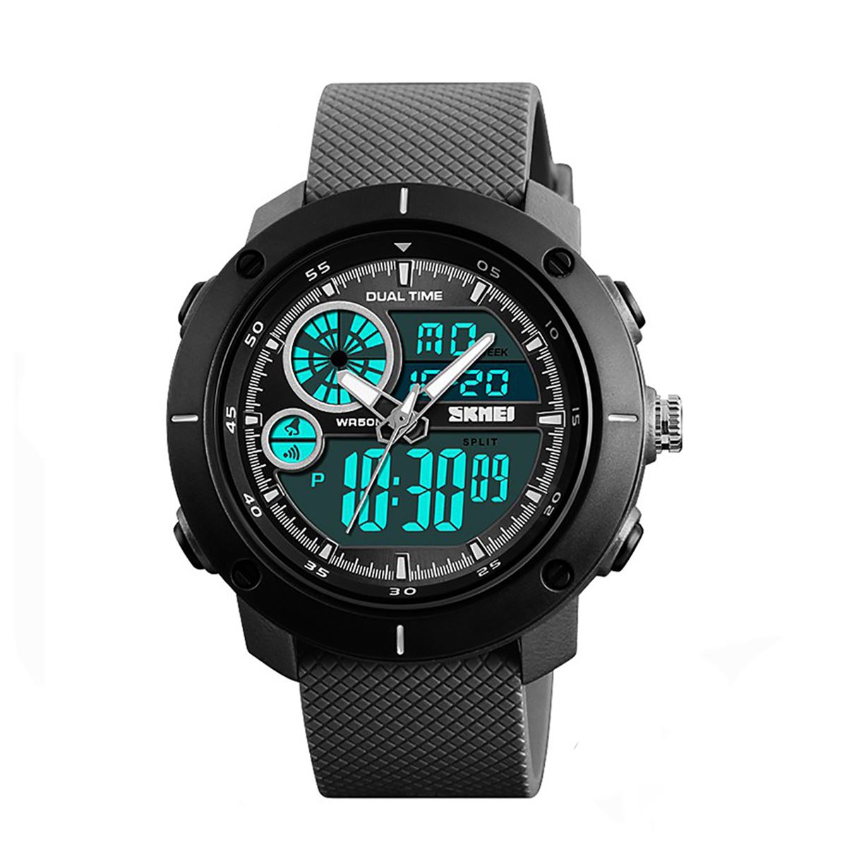 SKMEI Mens Black Dual Time Very Large Digital And Analogue Watch With Rubber Strap DG1361