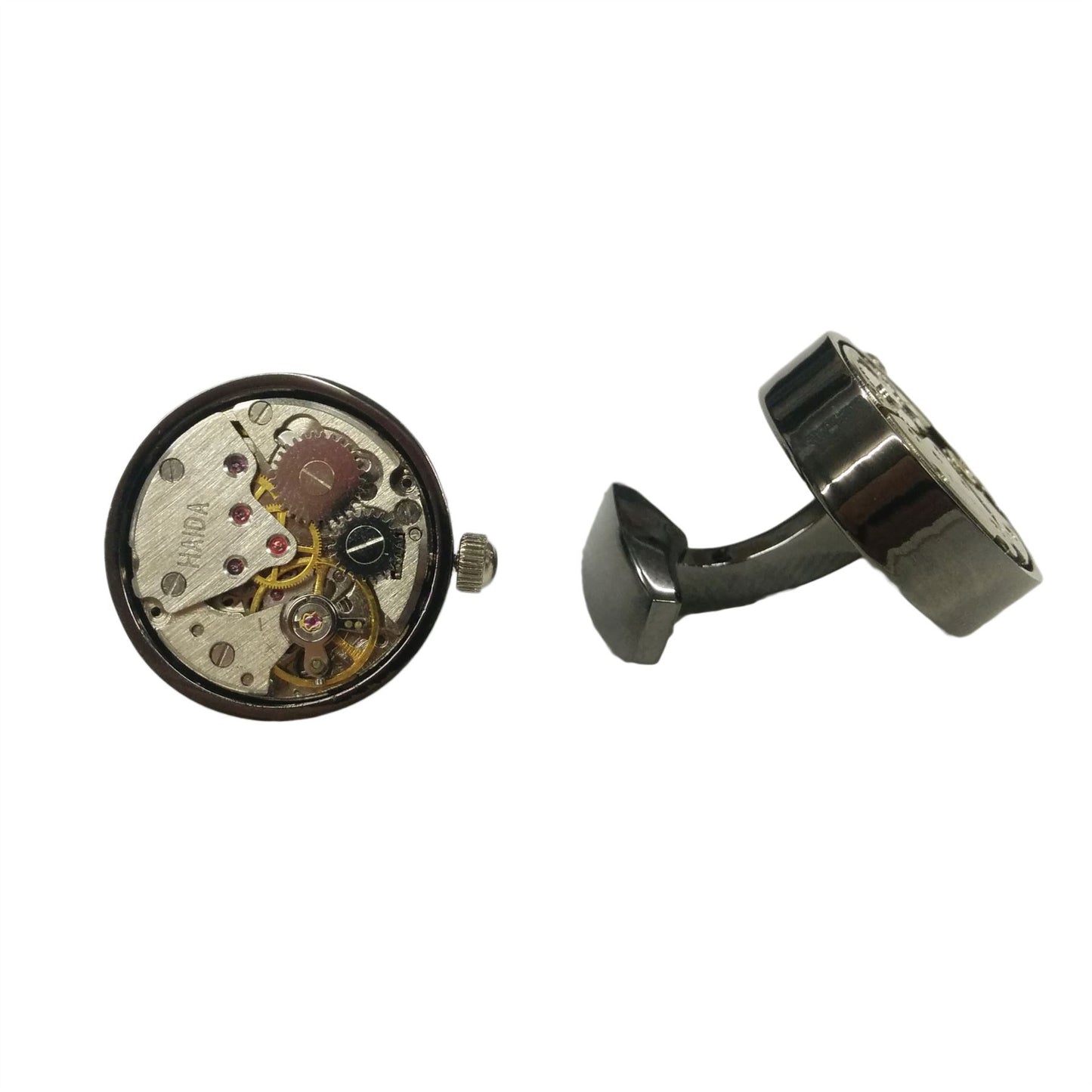 Charles William Black Working Watch Movement Steampunk Cufflinks Vintage Mechanical Gift