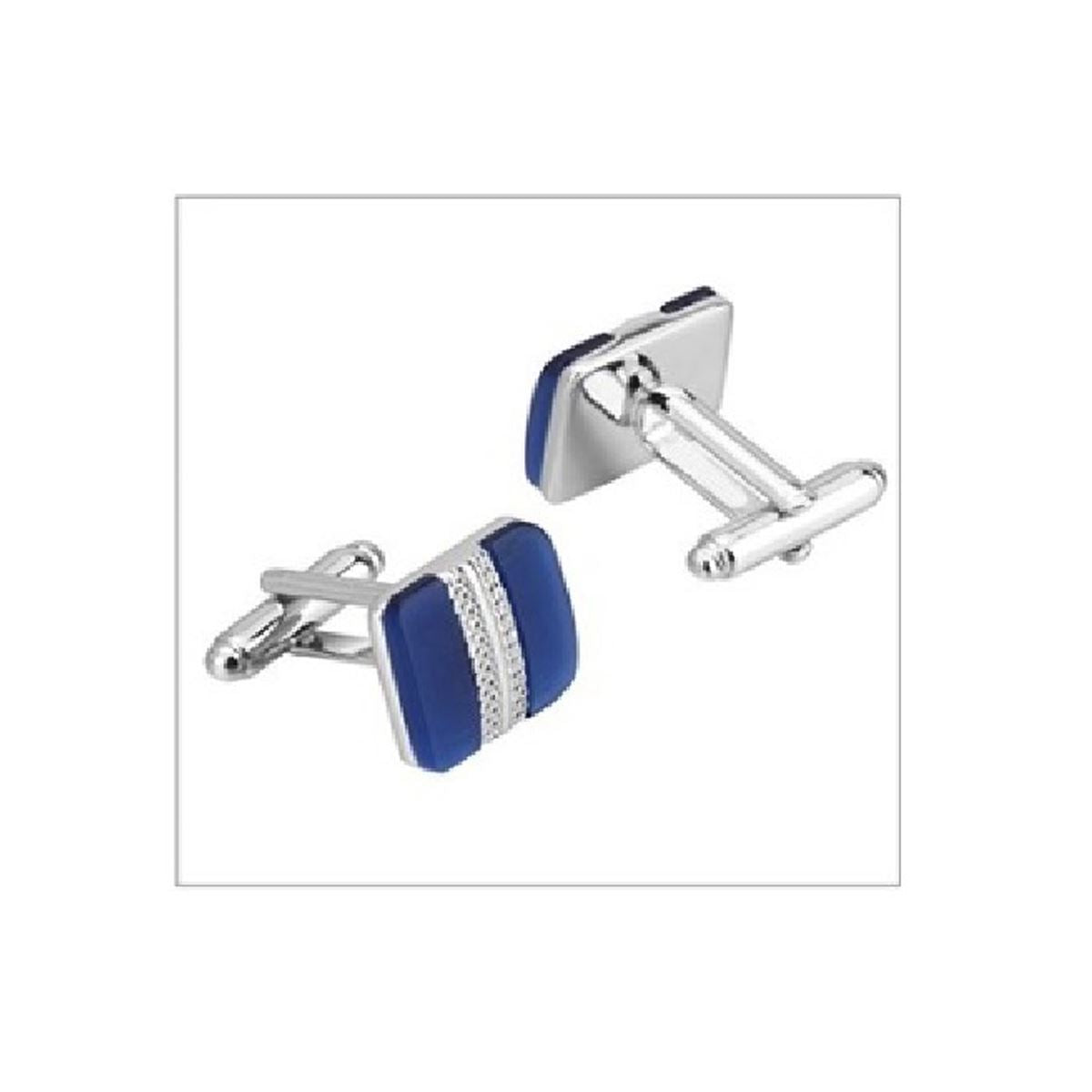 Charles William Classy Premium Square Silver Blue Cufflinks Perfect Present Gift Husband Wedding