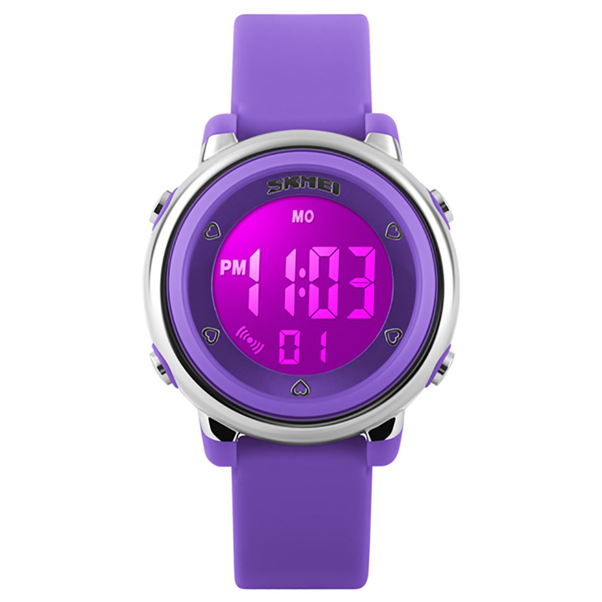 Skmei Girls Kids Purple Digital Watch 50m Water Resistant With Stopwatch Alarm Ages 5+ DG1100