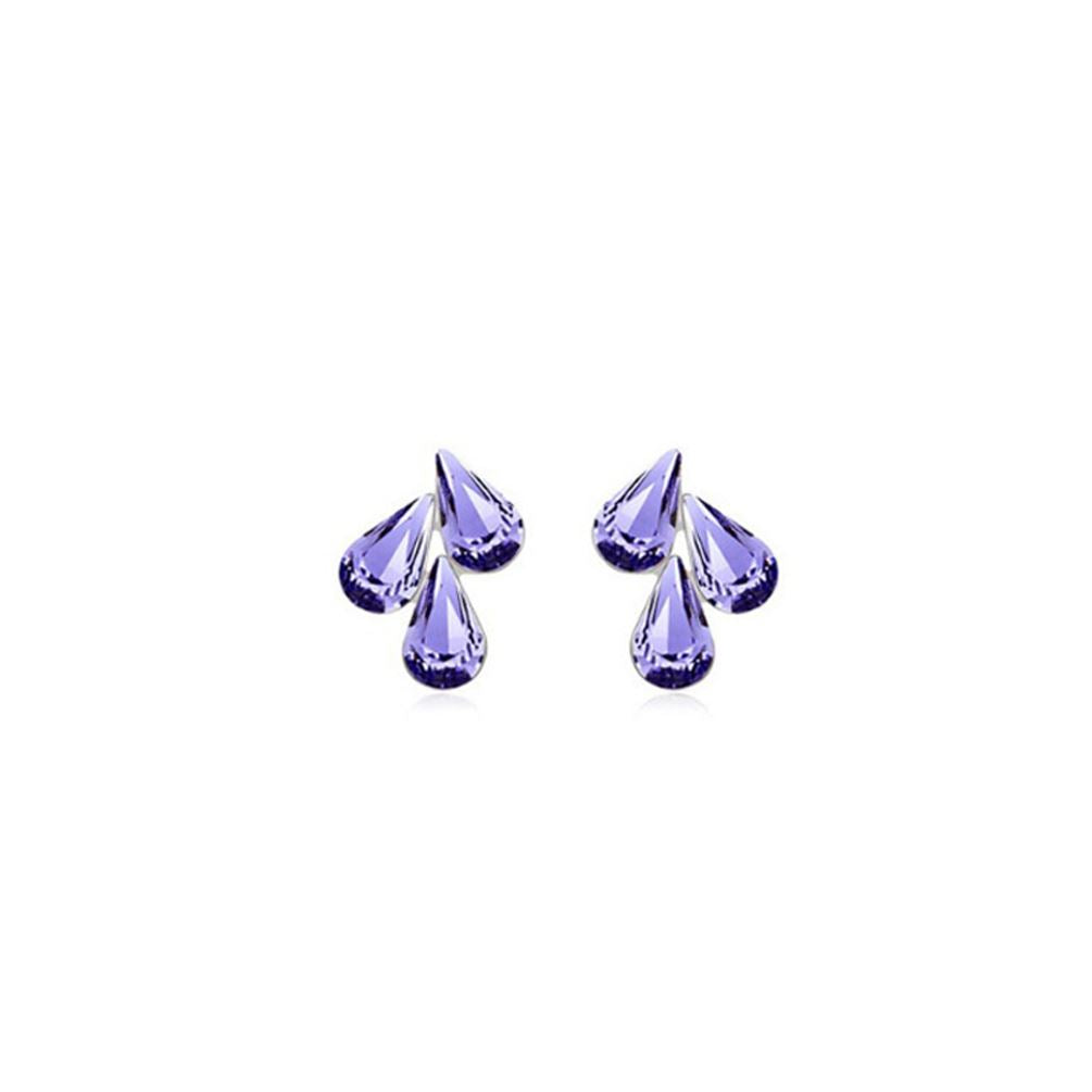 Purple Women's Jewellery Flower Leaf Waterdrop Stud Earrings UK BG1494