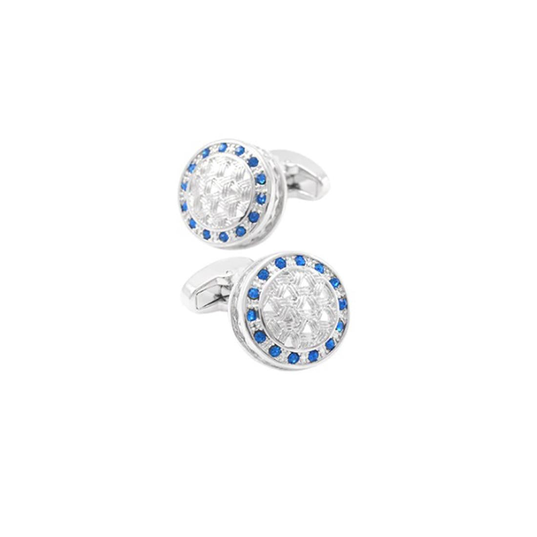 Charles William Royal Circle Blue Silver Cufflinks Fit For a King Pattern Round Premium Shirt