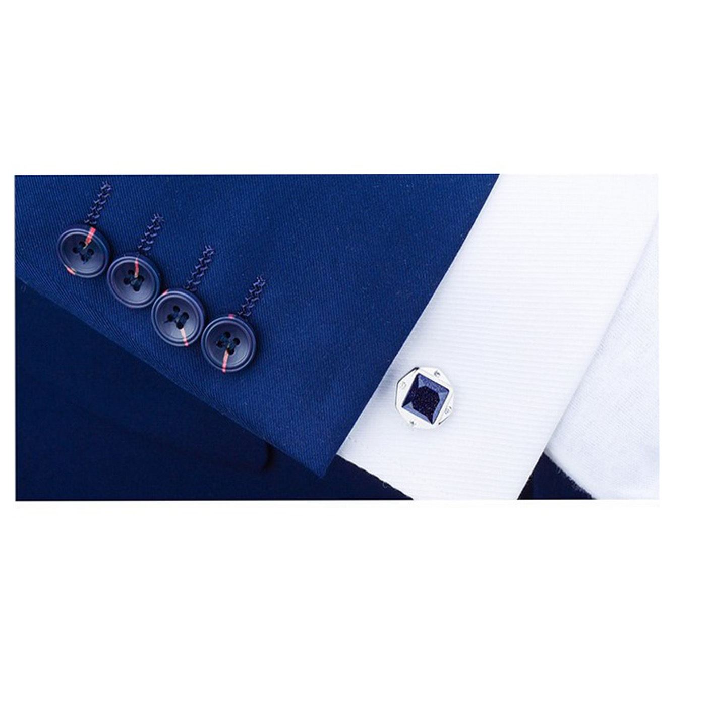 Charles William Smart Sparkly Glitter Blue Silver Cufflinks Square Round Business Fashion Shirt UK