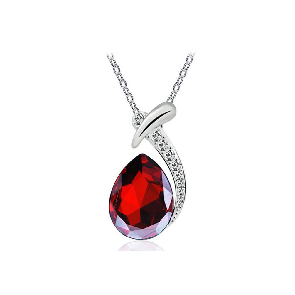 Women's Red Crystal Diamante Pendant Necklace Teardrop Stone from Charles William