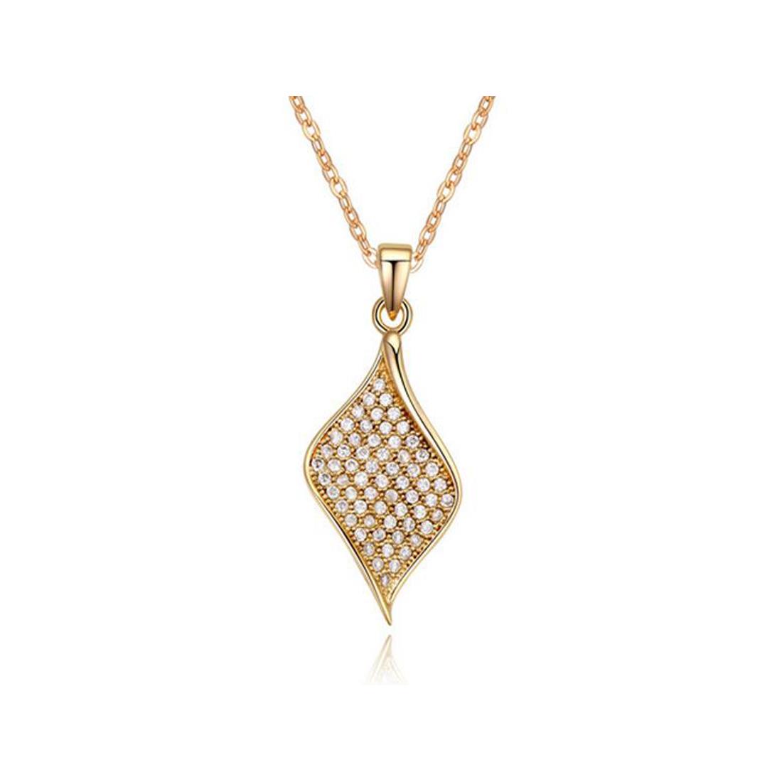 Charles William Gold Leaf Diamond Pendant Necklace Encrusted Crystal Stones UK Seller