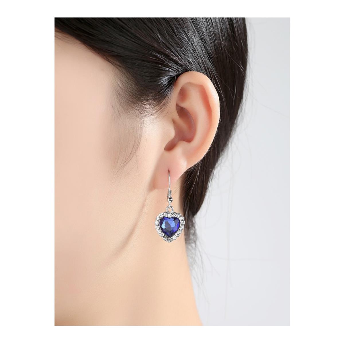 Women's Girls Dark Blue Titanic Style Heart of the Ocean Earring Earrings Elements
