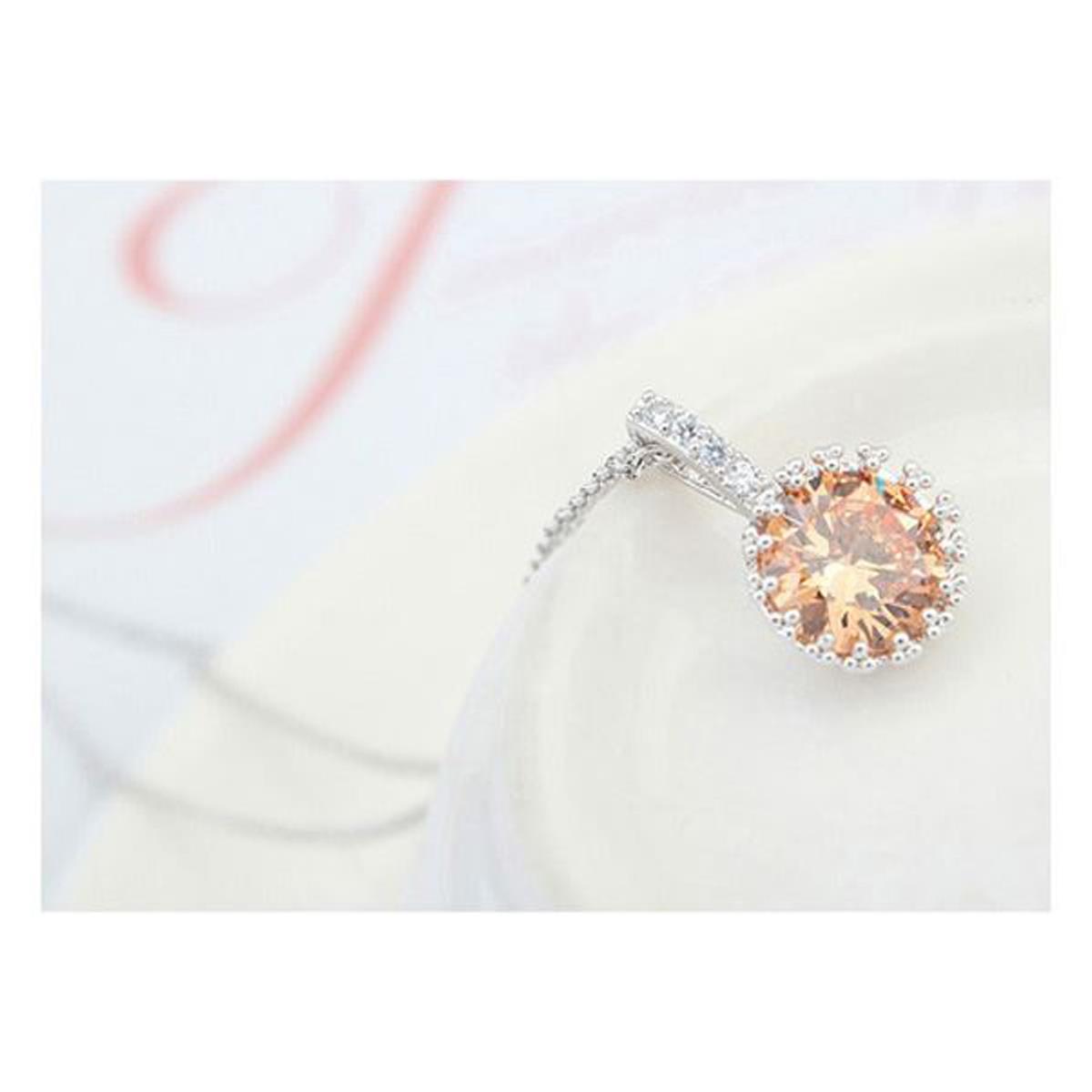 Women's Girls Peach Large Crystal Pendant Necklace Crystal Elements Silver UK Seller