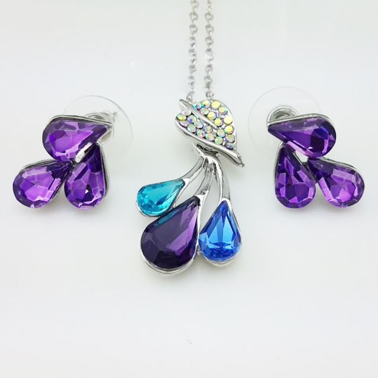 Rainbow Women's Jewellery Set Flower Leaf Waterdrop Pendant Necklace & Earrings UK BG1488