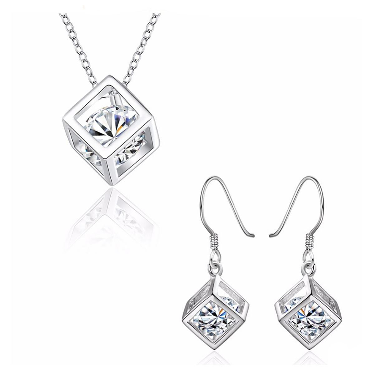 Charles William Women's Girl's Silver Cube Necklace With Crystal Stone Unique Gift Stocking Filler UK