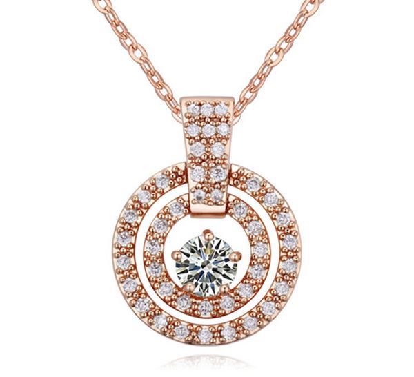 Women's Round Sun Circular Pendant Necklace Crystal Elements Rose Gold UK
