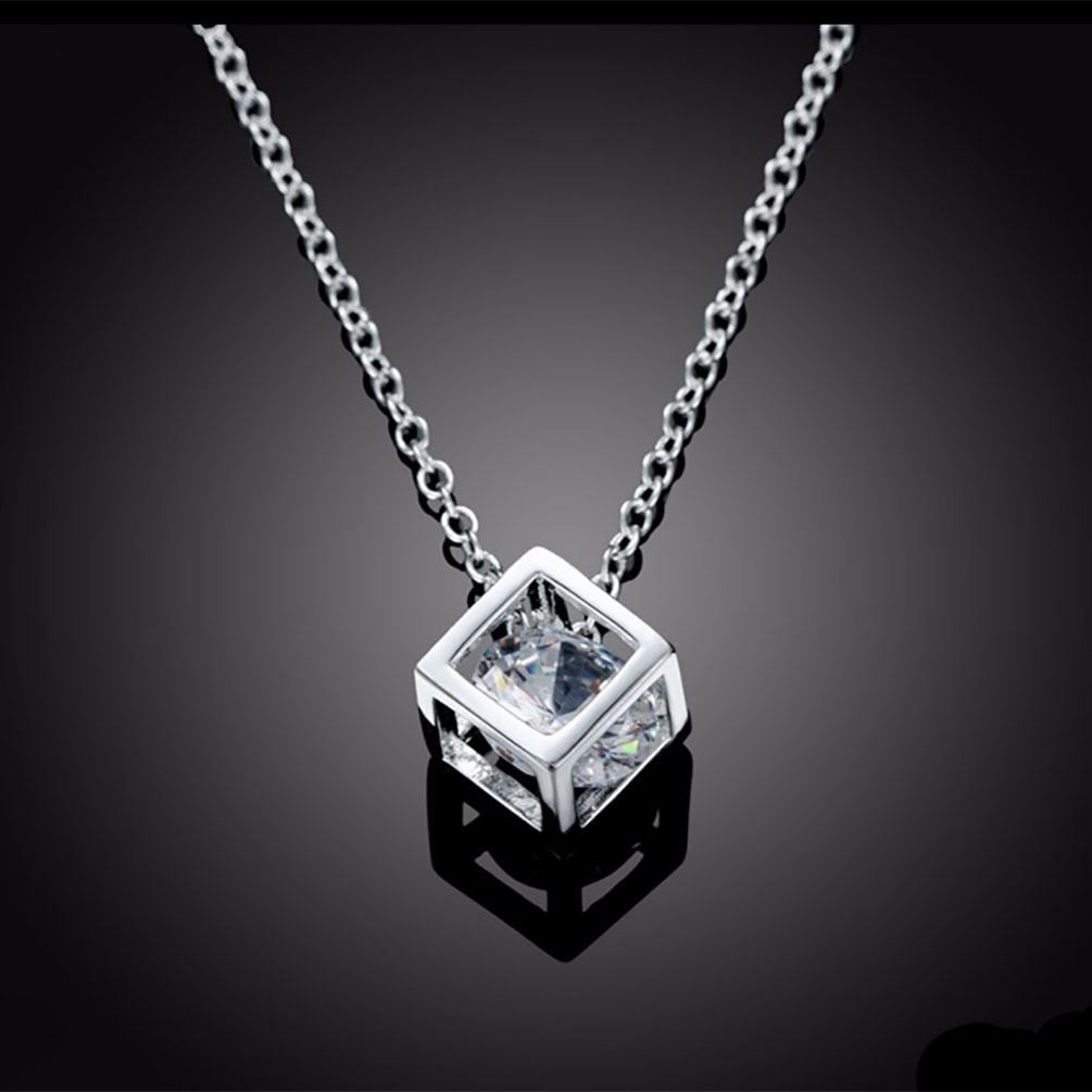 Charles William Women's Girl's Silver Cube Necklace With Crystal Stone Unique Gift Stocking Filler UK