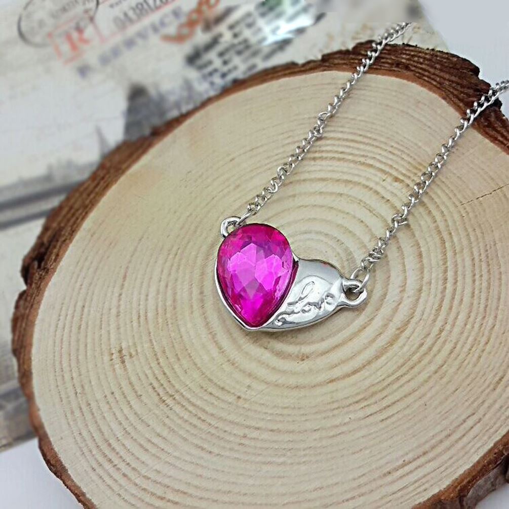 Women's Girls Love Heart Silver & Hot Pink Pendant Necklace from Charles William