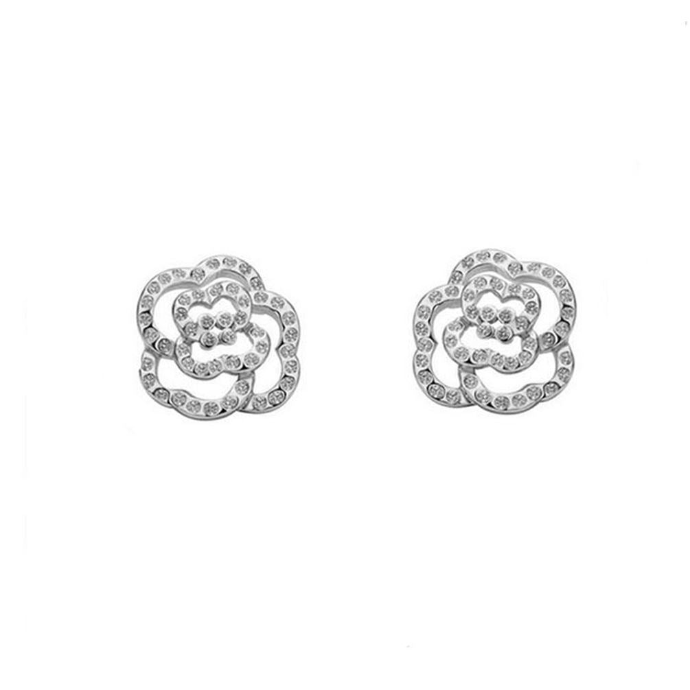 Womens Silver Cubic Zirconia Stones Flower Earrings Christmas Gift For her
