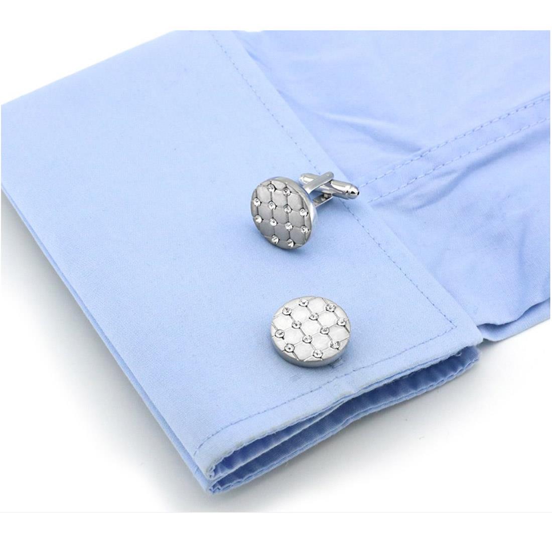 Charles William Premium Smart Silver Round Cufflinks Stud Oval Stones Cuff Link Shirt Button UK