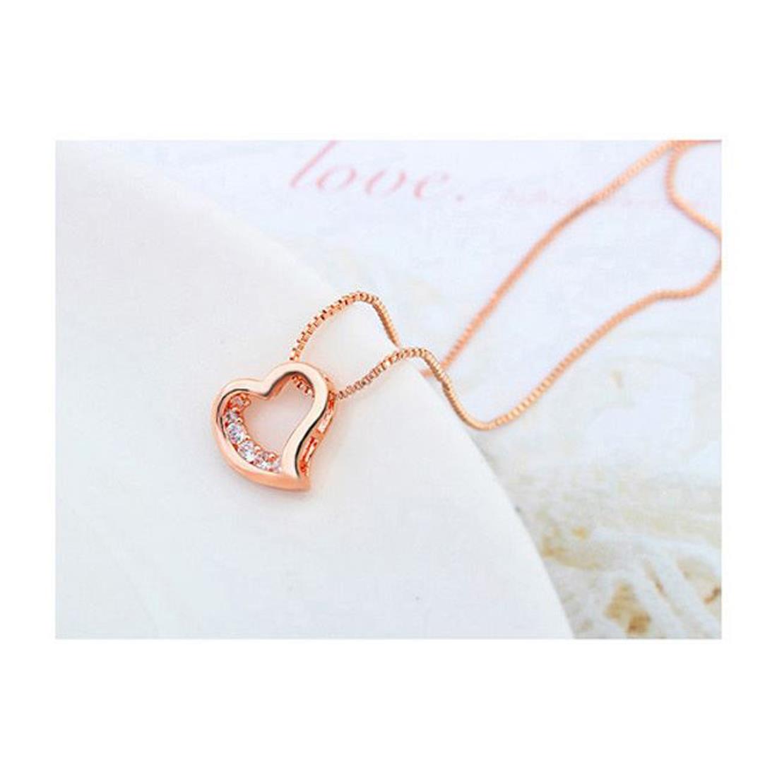 Ladies Womens Girls Silver Tone Small Heart Pendant Necklace Crystal Stones UK Seller