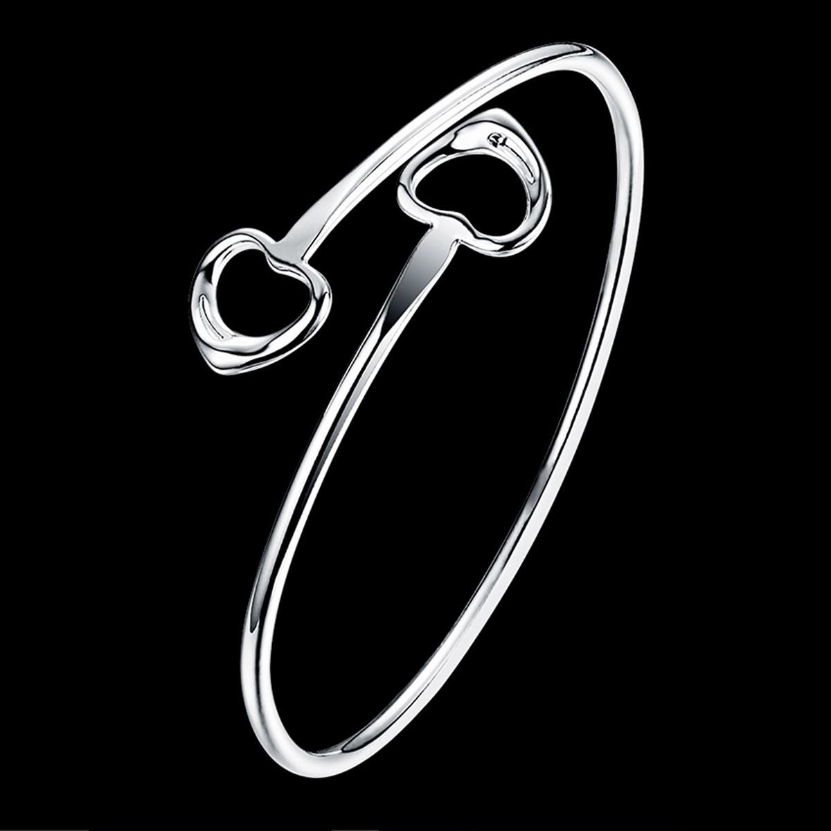 Women's Ladies Girls Thin Slim Love Heart Bangle Silver Plated Bracelet Jewellery Gift Christmas