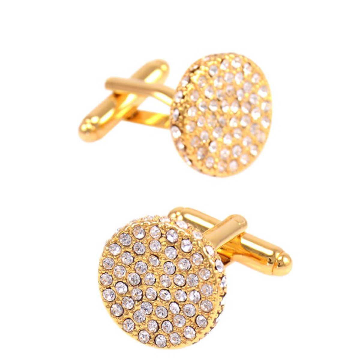 Charles William Beautiful Round Gold Cufflinks With Encrusted Stones Perfect For All Special Occasions