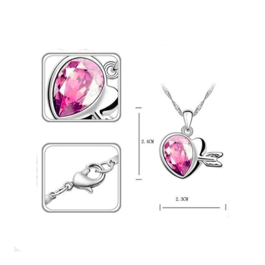 Fashion Womens Pink Gemstone Chain Crystal Heart Necklace Pendant Jewelry Gift