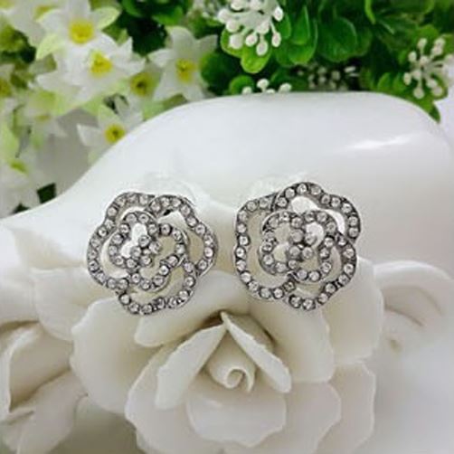 Rose Gold Cubic Zirconia Stones Flower Earrings Ladies Jewellery from Charles William
